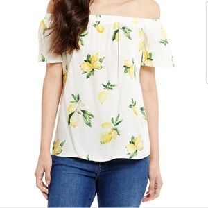 Skies are Blue off the shoulder lemon top